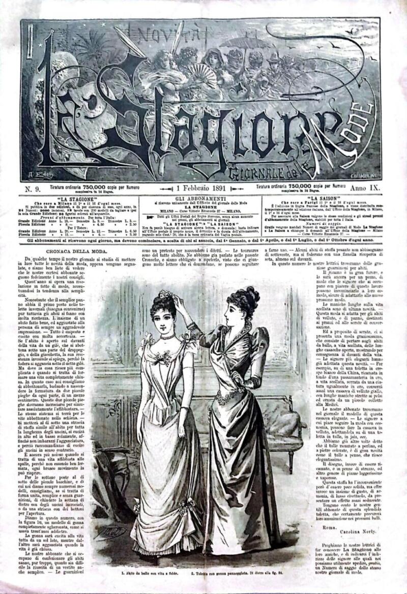 Rivista La Stagione Giornale delle Mode, n. 9 del 1 febbraio 1891, Anno IX