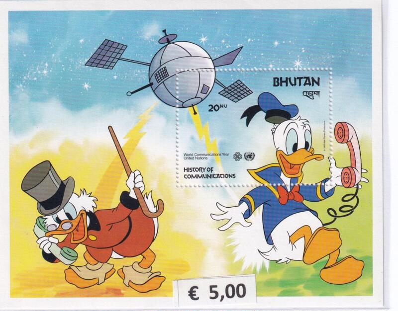 Foglietto Bhutan, Tematica Disney, Anno 1984, Anno mondiale delle comunicazioni (BF n. 95)