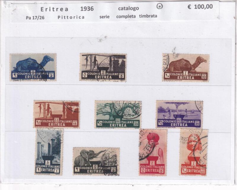 Francobolli Colonie Italiane Eritrea, Anno 1936, Serie Pittorica 203 - 212