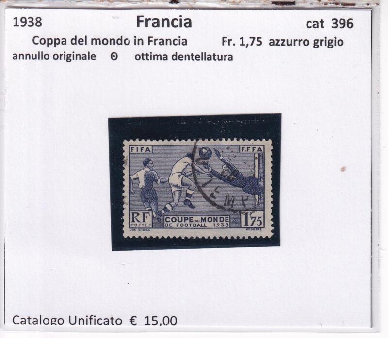 Francobollo Francia, Anno 1938, Terza coppa del mondo di calcio in Francia (cat. n. 396)