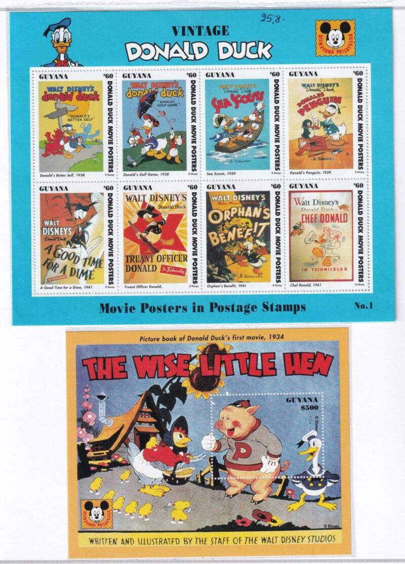 Francobolli e Foglietto Guyana, Tematica Disney, Anno 1994, Poster delle Produzioni Disney (cat. n. 3182-3189, n. 3267-3274, BF n. 152-160)