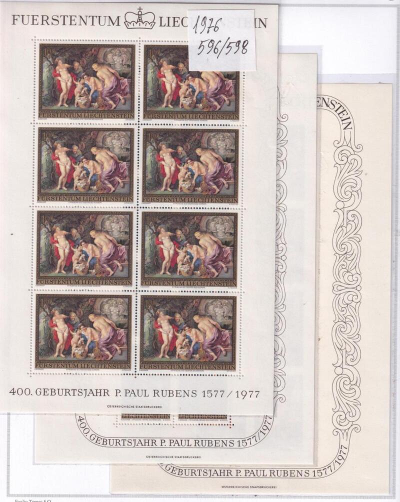 Minifogli Liechtenstein, Anno 1976, Quarto centenario della nascita di Rubens (cat. n. 596-598)