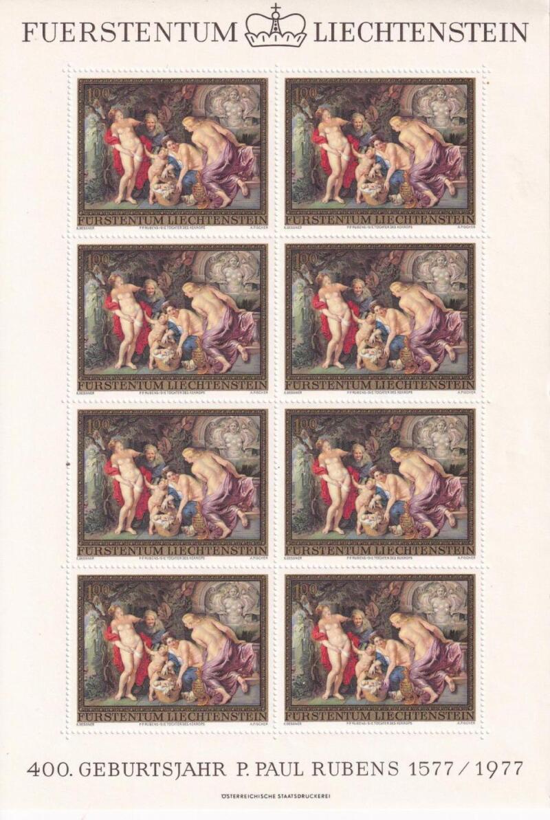 Minifogli Liechtenstein, Anno 1976, Quarto centenario della nascita di Rubens (cat. n. 596-598)