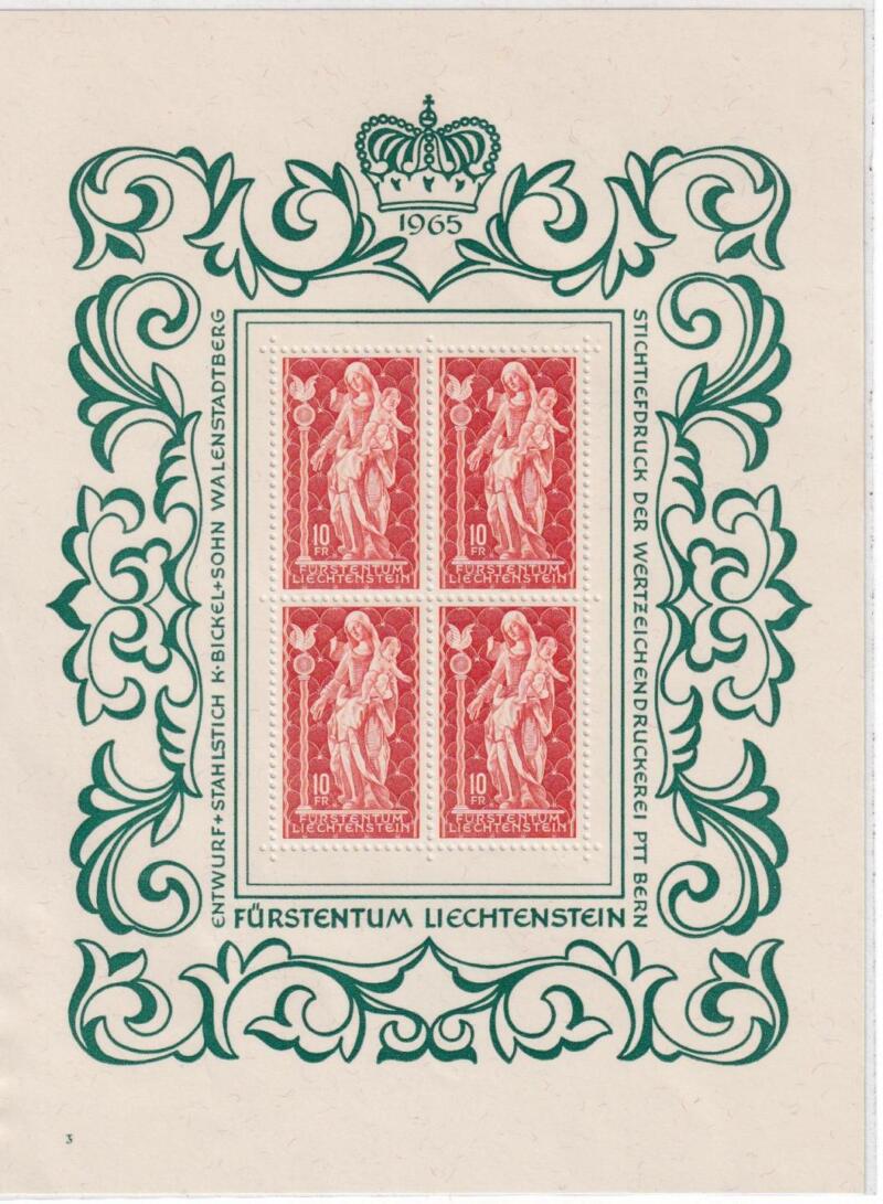 Minifoglio Liechtenstein, Anno 1965, Madonna lignea del 700 (cat. n. 397)