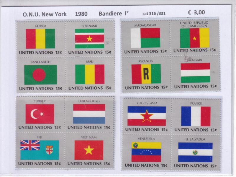 Francobolli ONU New York, Anno 1980, Bandiere 1 (cat. n. 316-331)