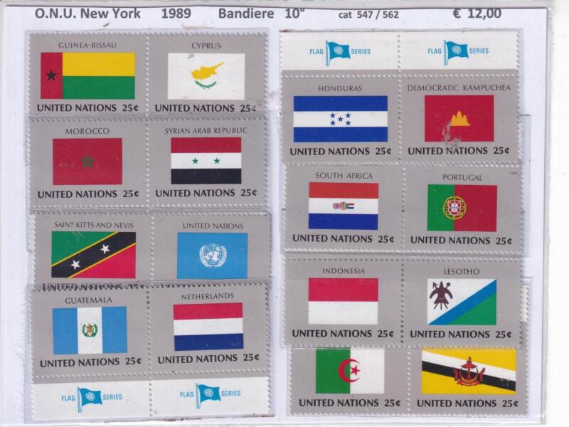 Francobolli ONU New York, Anno 1989, Bandiere 10 (cat. n. 547-562)