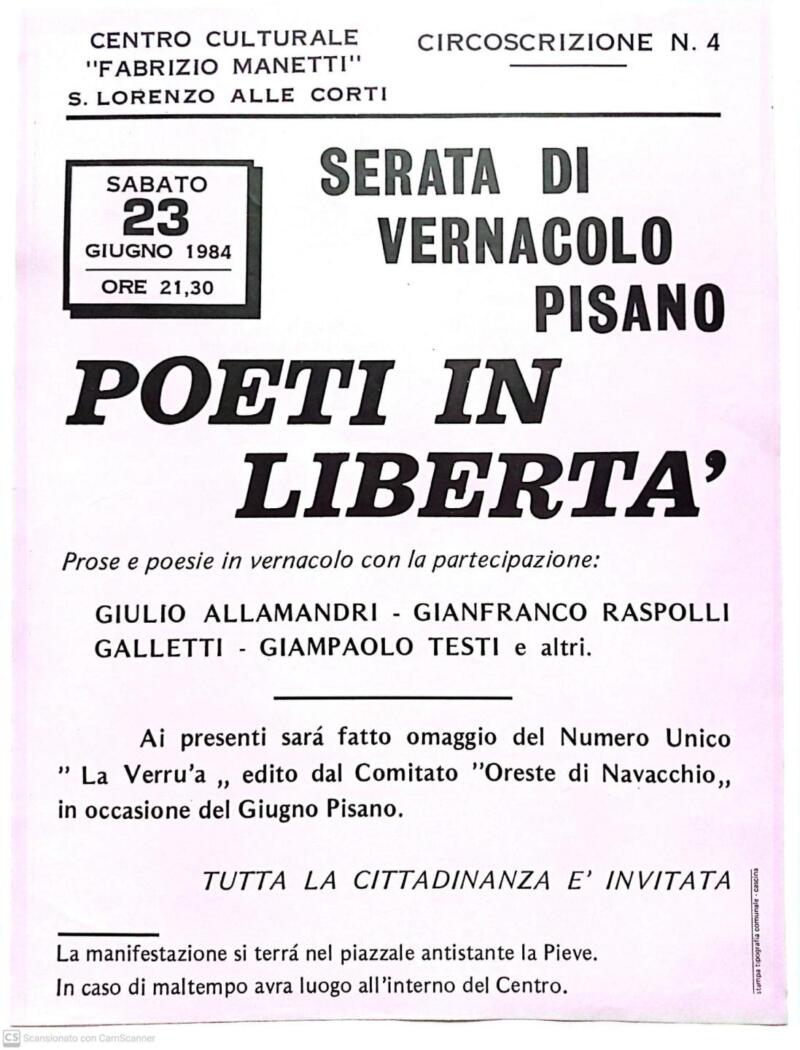 Locandina Evento POETI IN LIBERTA' 23 giugno 1984