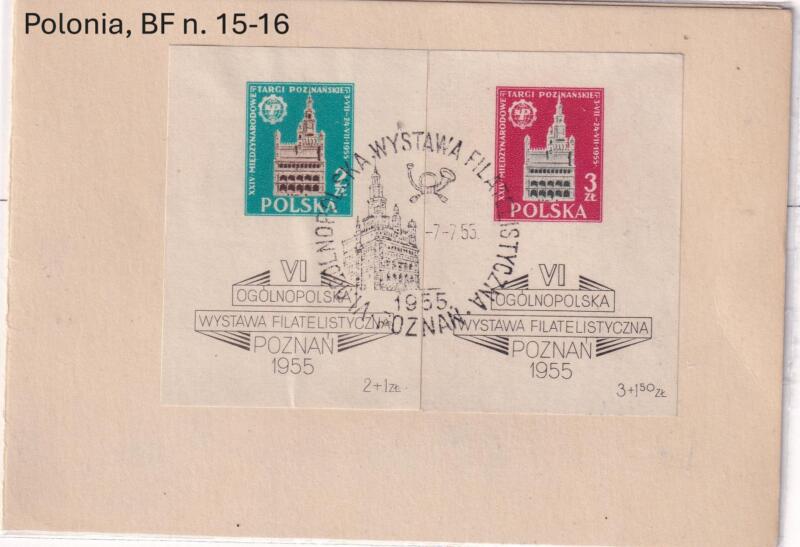 Foglietti Polonia, Anno 1955, Esposizione Filatelica 1955 (BF n. 15-16) con Annullo Speciale