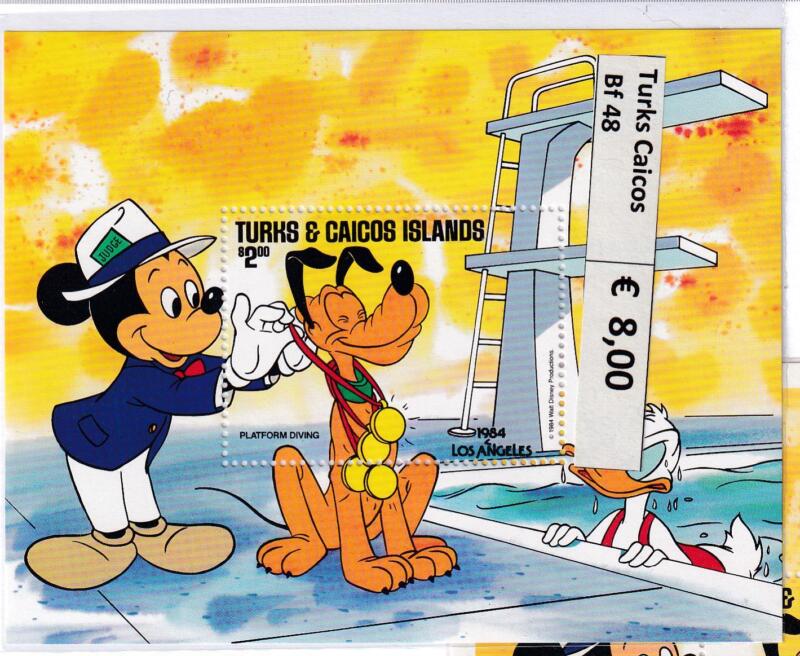 Foglietto Turks e Caicos, Tematica Disney, XXIII Olimpiadi. Los Angeles 1984 (BF n. 48)
