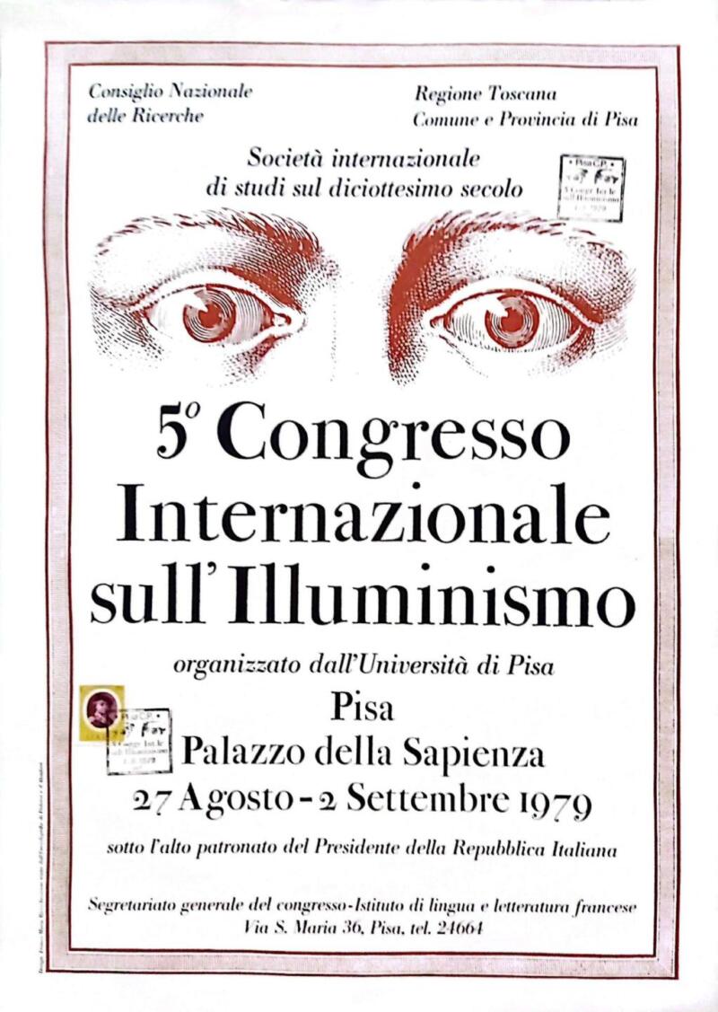 Manifesto Quinto Congresso Internazionale sull'Illuminismo, Pisa 27 agosto - 2 settembre 1979 con Francobollo e Annullo Speciale