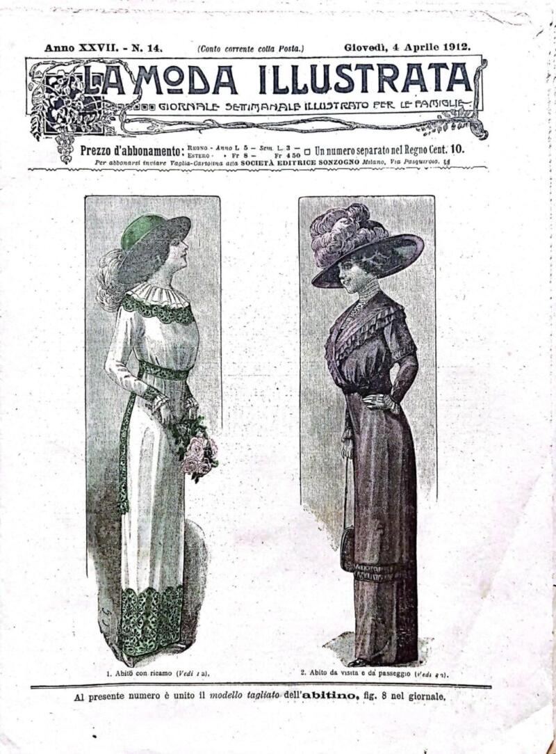 Rivista La Moda Illustrata. Giornale settimanale illustrato per le famiglie n. 14 di giovedì 4 aprile 1912, Anno XXVII