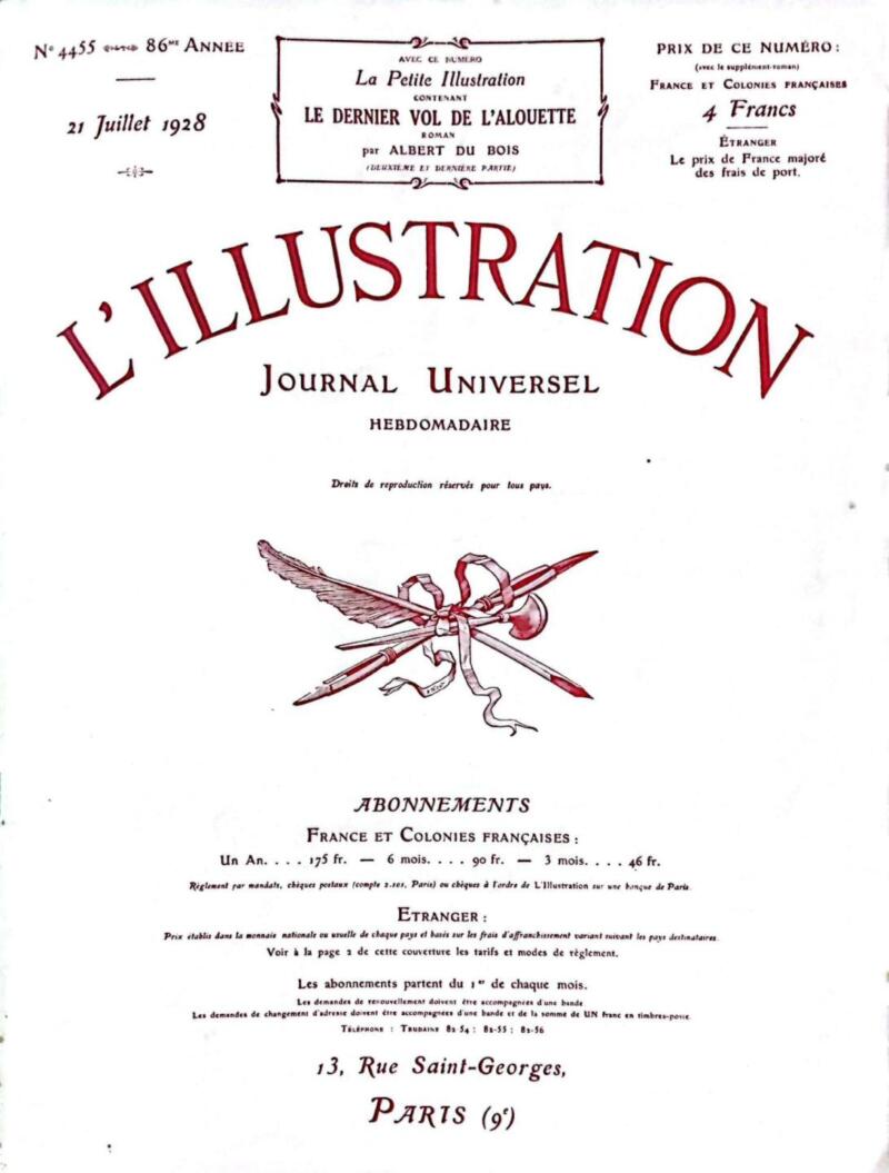 Rivista L'Illustration, n. 4455 del 21 luglio 1928, Anno 86