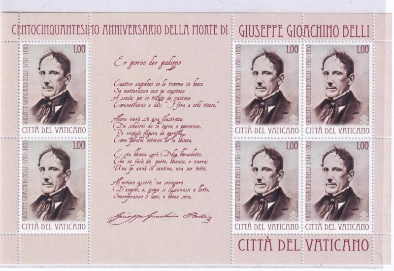 Minifoglio Vaticano, Anno 2013, 150esimo anniversario della morte di Giuseppe Gioacchino Belli (MF n. 1636)