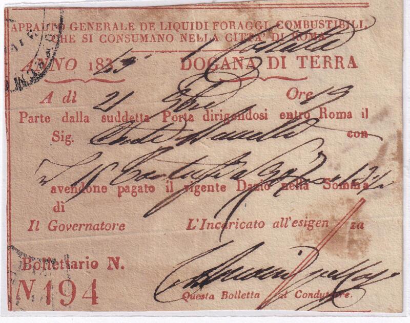 Appalto generale de Liquidi Foraggi Combustibili che si consumano nella Città di Roma