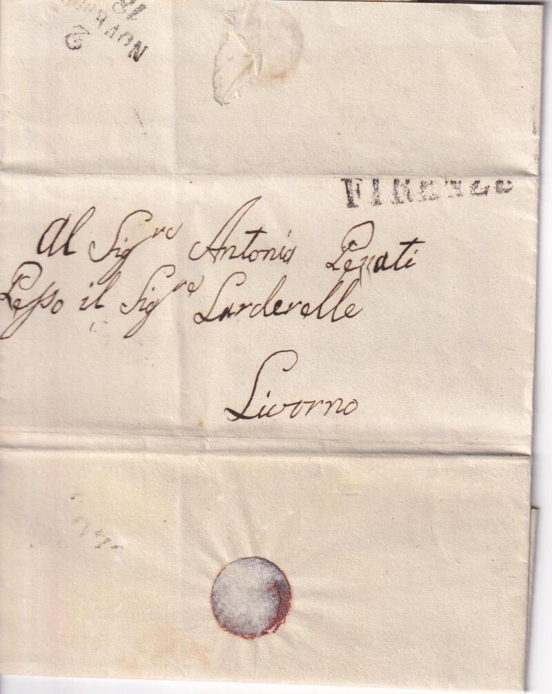 Prefilatelica. Plico da Firenze 1840 a Livorno. Contiene lo scritto a data 2 Novembre 1840