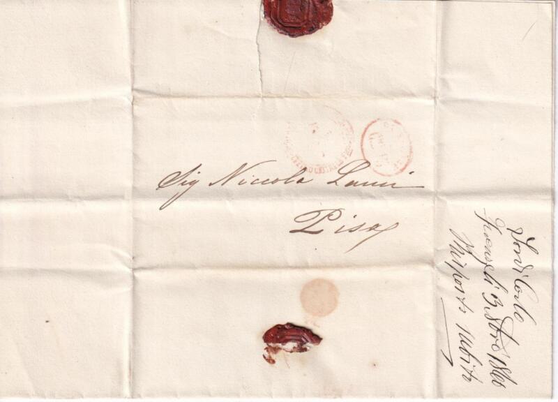 Prefilatelica. Strada Ferrata Leopolda da Firenze 3 OTT 1866 a Pisa. Contiene lo scritto