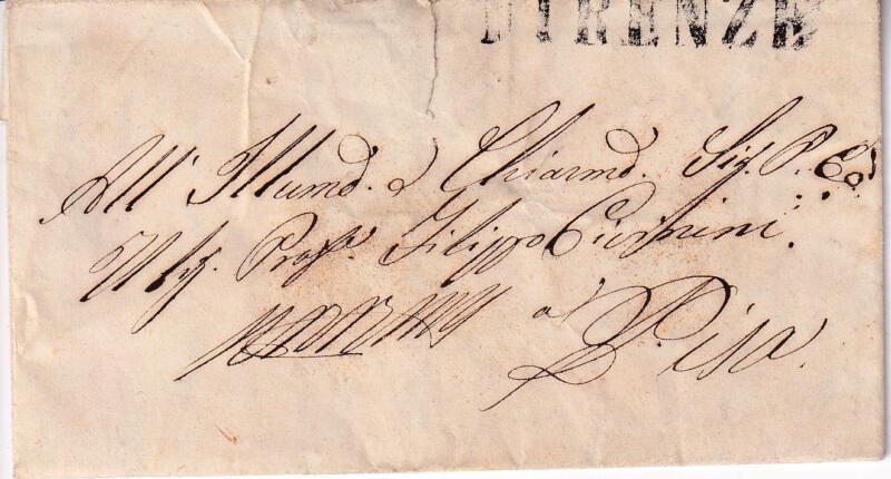 Storia postale Prefilatelica Piego da Firenze 27/10/1843 a Pisa