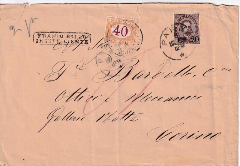 Storia postale Lettera da Parma 08/12/1890 a Torino 09/12/1890