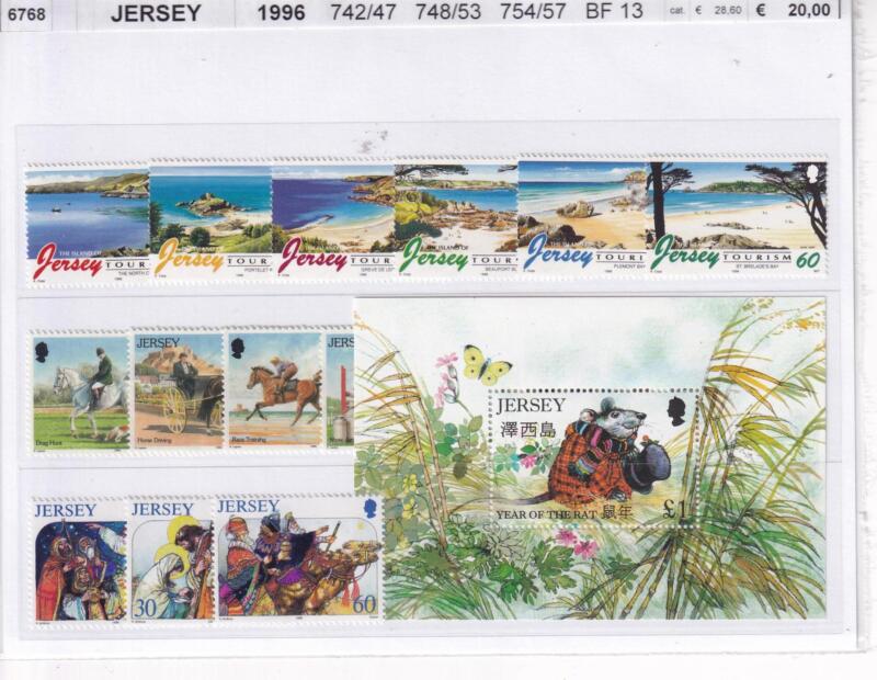 Francobolli e Foglietto Jersey, Anno 1996, Varie emissioni (cat. n. 742-747, n. 748-753, n. 754-757, BF n. 13)