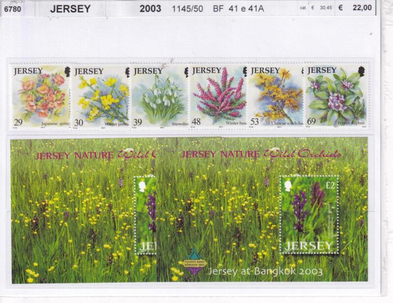 Francobolli e Foglietti Jersey, Anno 2003 Flora di Jersey. Orchidee selvatiche (cat. n. 1145-1150, BF n. 41, BF n. 41A)