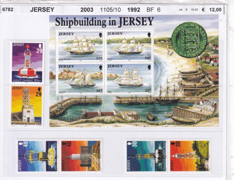 Francobolli e Foglietto Jersey, Anni 1992 e 2003, Varie emissioni (cat. n. 1105-1110, BF n. 6)