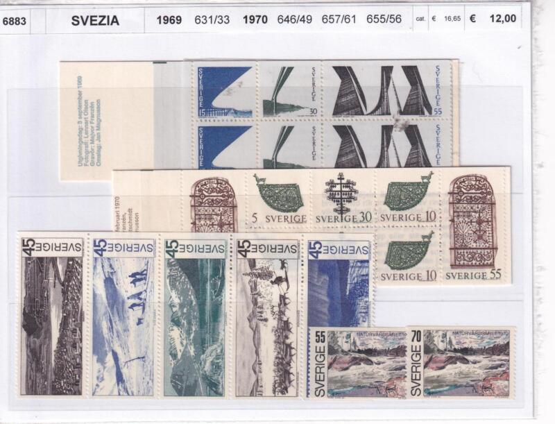 Francobolli e Libretti Svezia, Anni 1969-1970, Varie emissioni (cat. nn. 631-633, nn. 646-649, nn. 655-656, nn. 657-661)