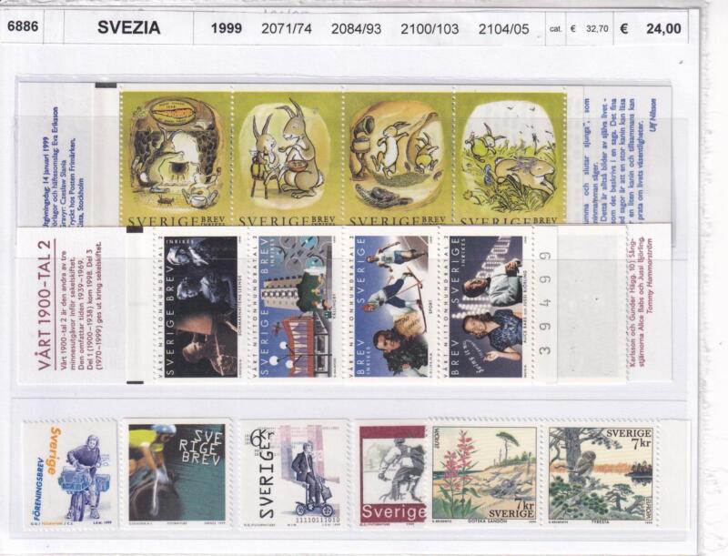 Francobolli e Libretti Svezia, Anno 1999, Varie emissioni (cat. nn. 2071-2074, nn. 2084-2093, nn. 2100-2103, nn. 2104-2105)