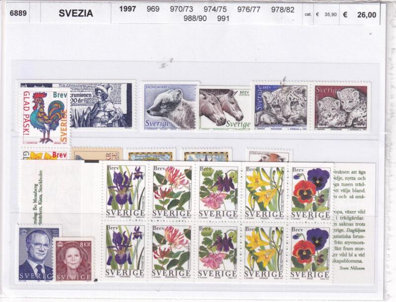 Francobolli e Libretto Svezia, Anno 1997, Varie emissioni (cat. n. 1969, nn. 1970-1973, nn. 1974-1975, nn. 1976-1977, nn. 1978-1982, nn. 1988-1990, n. 1991)