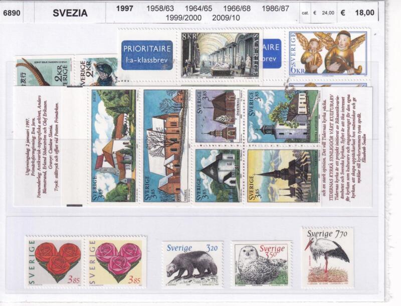Francobolli e Libretto Svezia, Anno 1997, Varie emissioni (cat. nn. 1958-1963, nn. 1964-1965, nn. 1966-1968, nn. 1986-1987, nn. 1999-2000, nn. 2009-2010)