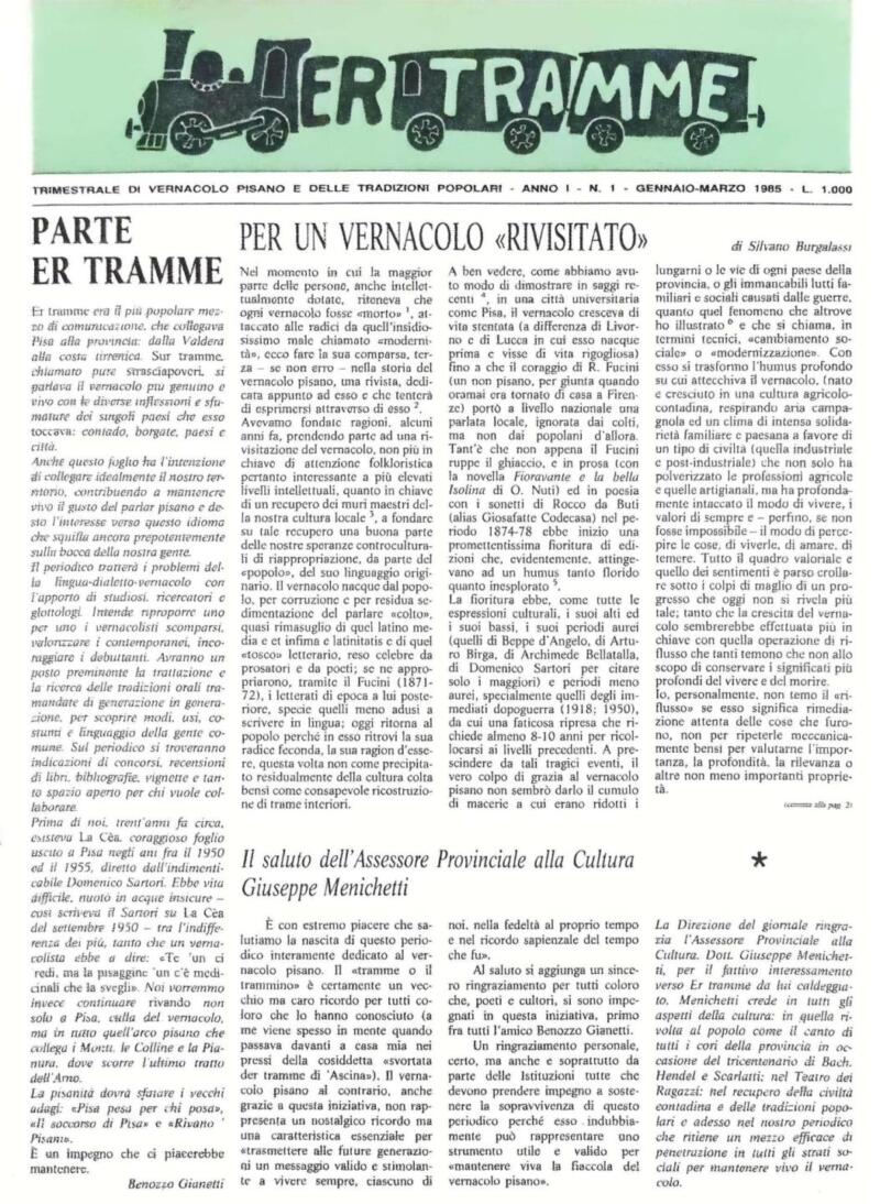 Rivista Er Tramme Anno I n. 1, gennaio-marzo 1985