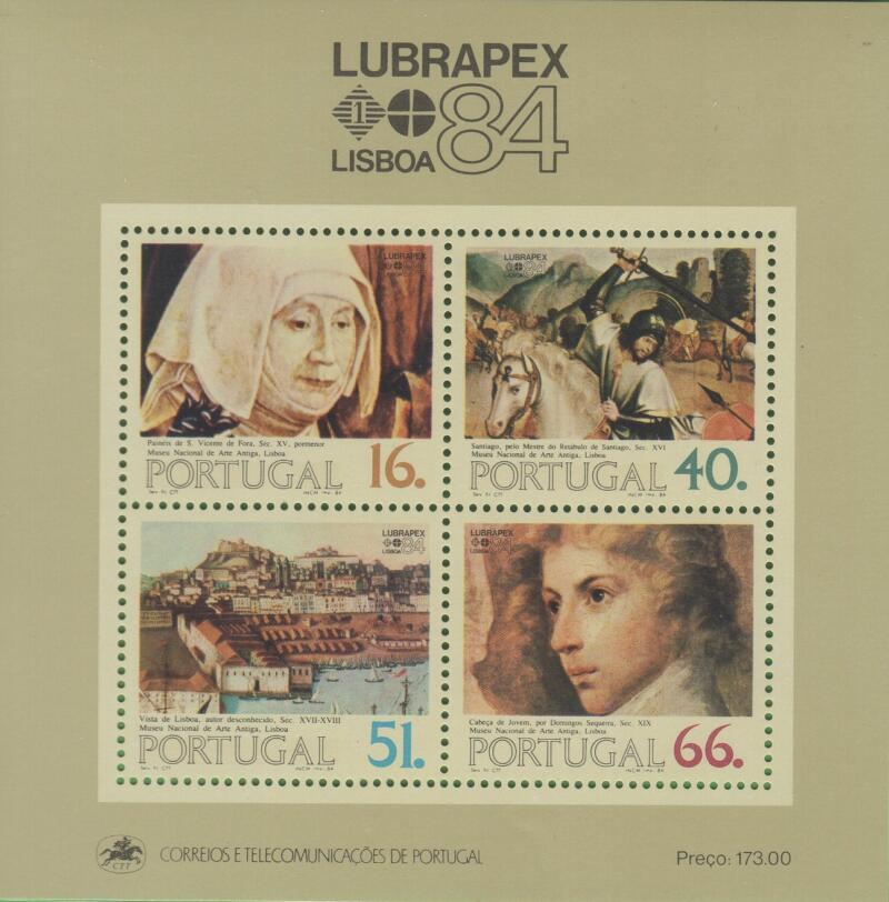 Foglietto Portogallo Anno 1984 LUBRAPEX 84 e centenario Museo nazionale di arte antica (BF 45)