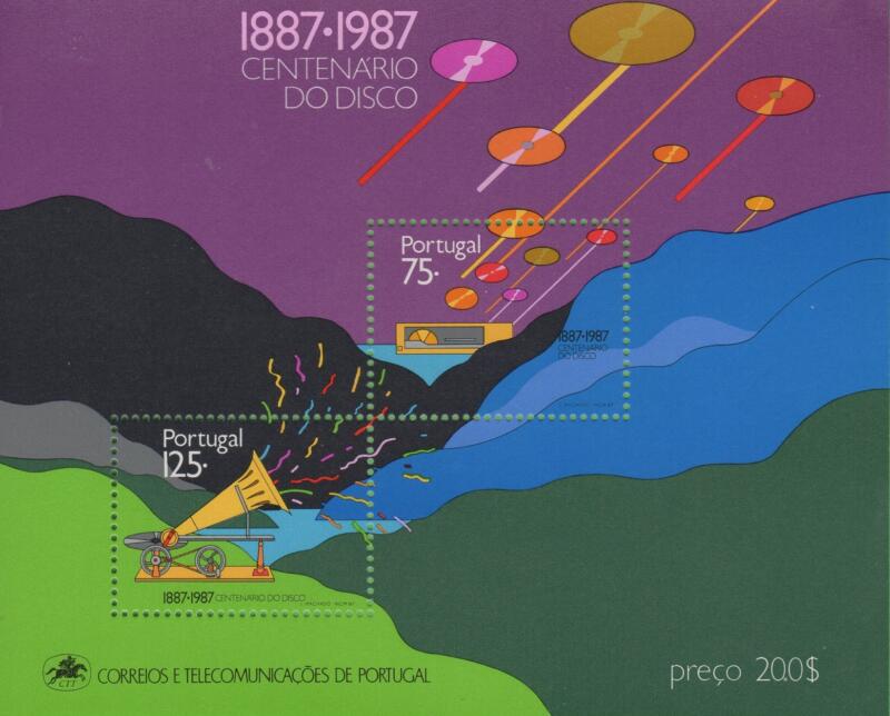 Foglietto Portogallo Anno 1987 Centenario dell’invenzione del disco fonografico e del grammofono da parte di Berliner nel 1887 (BF 56)