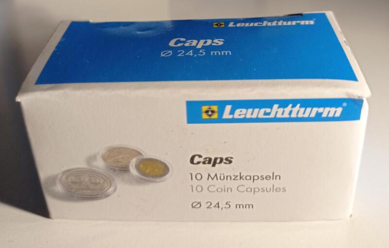 Capsule trasparenti per monete Leuchtturm Caps, Diametro 24,5 mm.