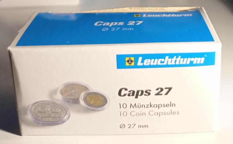 Capsule trasparenti per monete Leuchtturm Caps, Diametro 27 mm.