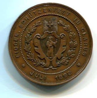 Medaglia commemorativa. EIDGEN SCHUTZENFEST IN GLARUS Juli 1892. Bronzo dam 33