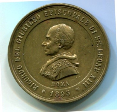 Medaglia commemorativa. Ricordo del Giubileo episcopale di SS Leone XIII Roma 1893 - S. Lorenzo Martire Bronzo dam 39