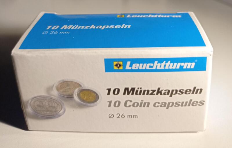 Capsule trasparenti per monete Leuchtturm Munzkapseln, Diametro 26 mm.