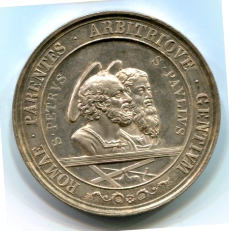 Medaglia Pio IX MDCCCLVII Romae Parentes Arbitrique Gentium. Metallo bianco FDC dam 48