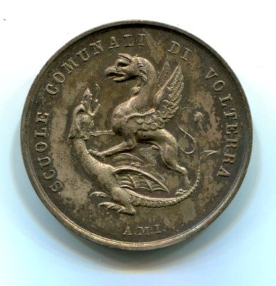 Medaglia Premio Scuole comunali di Volterra. Metallo bianco dam 38