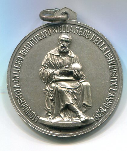 Medaglia Monumento a Galileo inaugurato nella sede della Università l'anno 1839. L'Università degli Studi in Pisa ai suoi allievi nel XXV anno di laurea. Diam. 33mm. Argento Opus Cenni