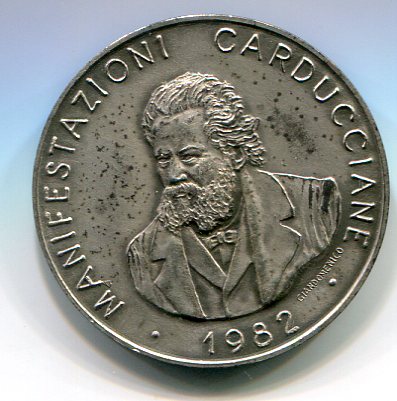 Medaglia commemorativa. Manifestazioni Carducciane 1982. Comune di Castagneto Carducci. Diam. 33 mm. Argento Opus Giandomenico