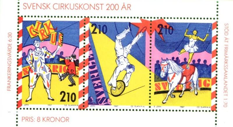 Foglietto Svezia Anno 1987 Bicentenario del circo (BF 15)