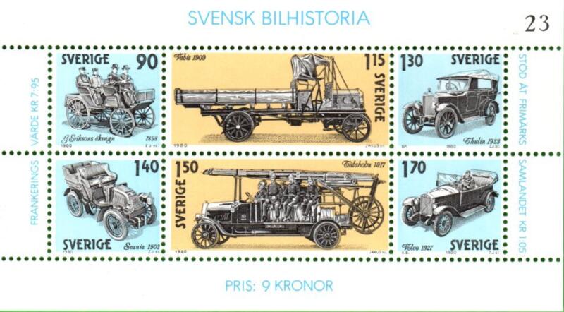 Foglietto Svezia Anno 1980 Storia dell’automobile svedese (BF 8)