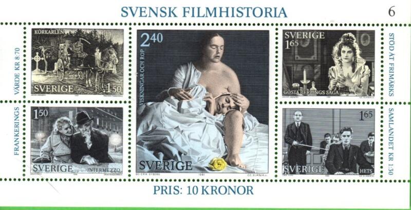 Foglietto Svezia Anno 1981 Storia del cinema svedese. Film (BF 9)