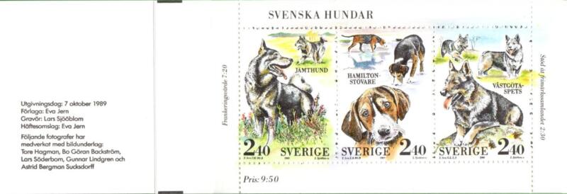 Libretto Svezia Anno 1989 Giornata del francobollo. Centenario del Club Cinofilo. Razze svedesi (Lb 1551)