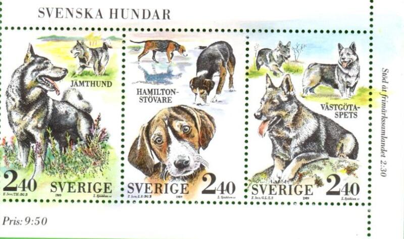 Libretto Svezia Anno 1989 Giornata del francobollo. Centenario del Club Cinofilo. Razze svedesi la serie in blocco da libretto senza custodia (Lb 1551)