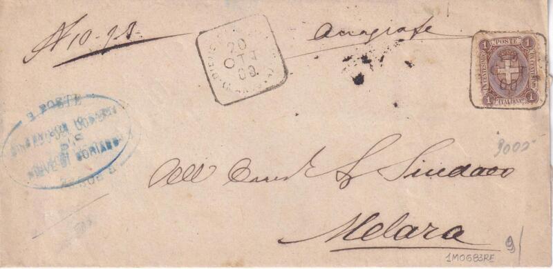 Storia postale Piego viaggiato Anagrafe Al Sindaco di Melara 20 ott 1900