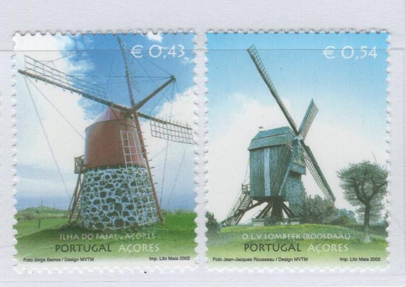 Francobolli Azzorre Anno 2002 Mulini a vento Emissione congiunta con il Belgio