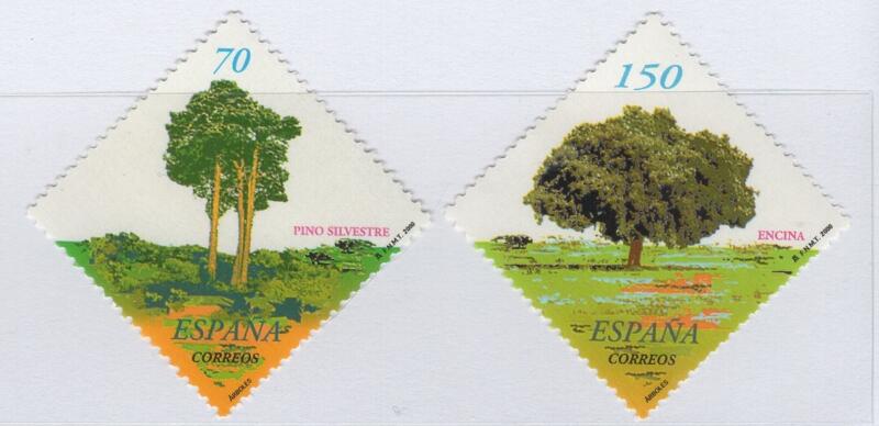 Francobolli Spagna Anno 2000 Flora Alberi della Penisola iberica Prima serie (cat. n. 3284-3285)