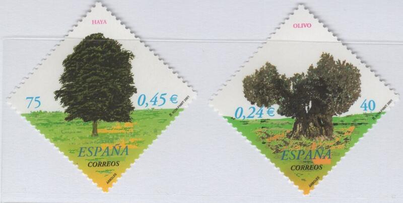 Francobolli Spagna Anno 2001 Flora Alberi della Penisola iberica Seconda serie (cat. n. 3371-3372)